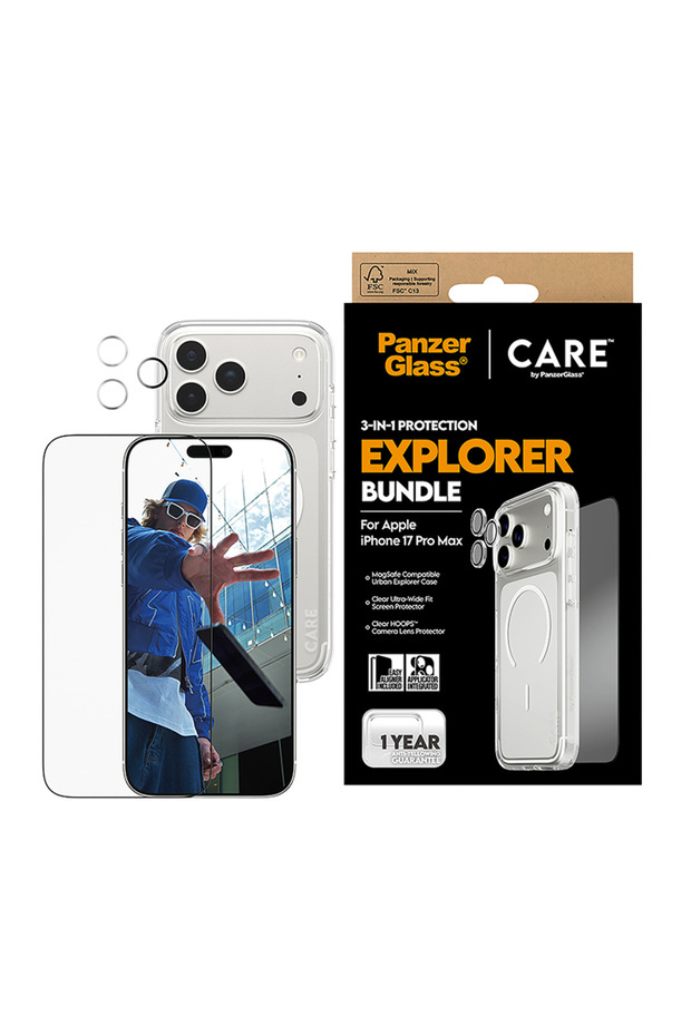 مجموعة حماية CARE 3 في 1 لهاتف iPhone 17 Pro Max الرائد - شفاف