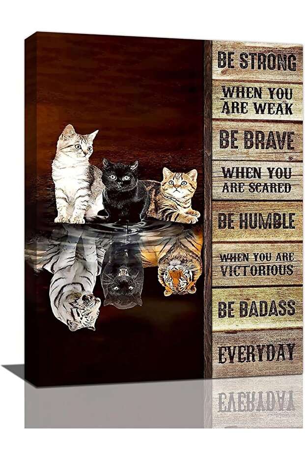 Framed Motivational Cat Wall Art Panel 40x50 cm –