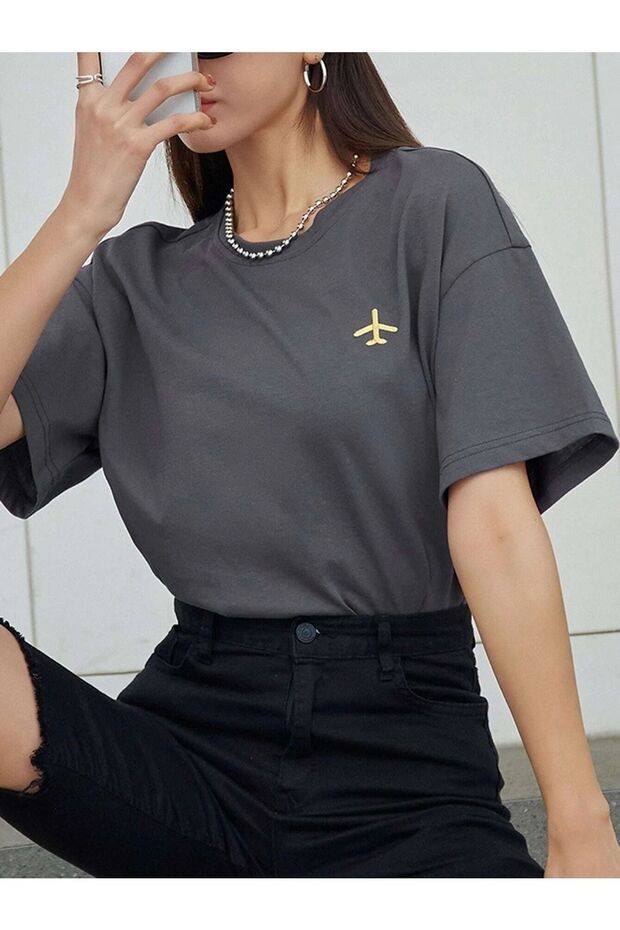 Women's Smoked Figure Airplane Printed Oversize