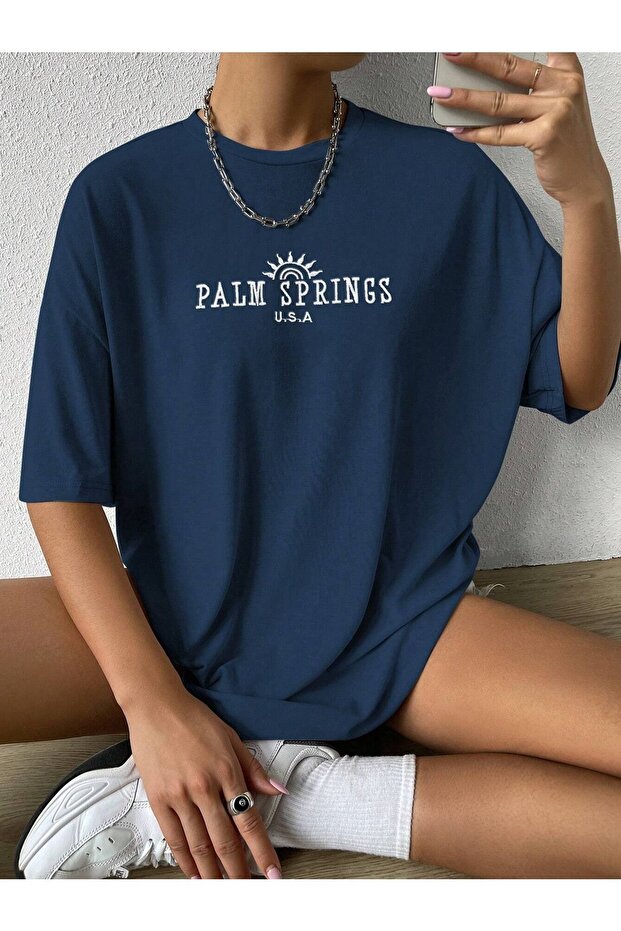 Women's Navy Blue Palm Springs Printed Oversize