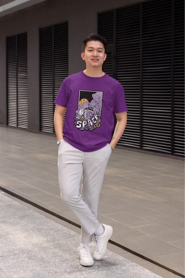 Men's from Space to Earth Transfer Printed Round Neck Short Sleeve T-Shirt