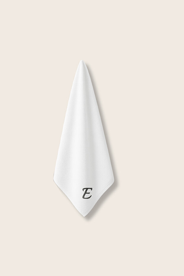 Embroidered Single Hand & Face & Hair Towel with Letter E / Gift & Dowry Towel