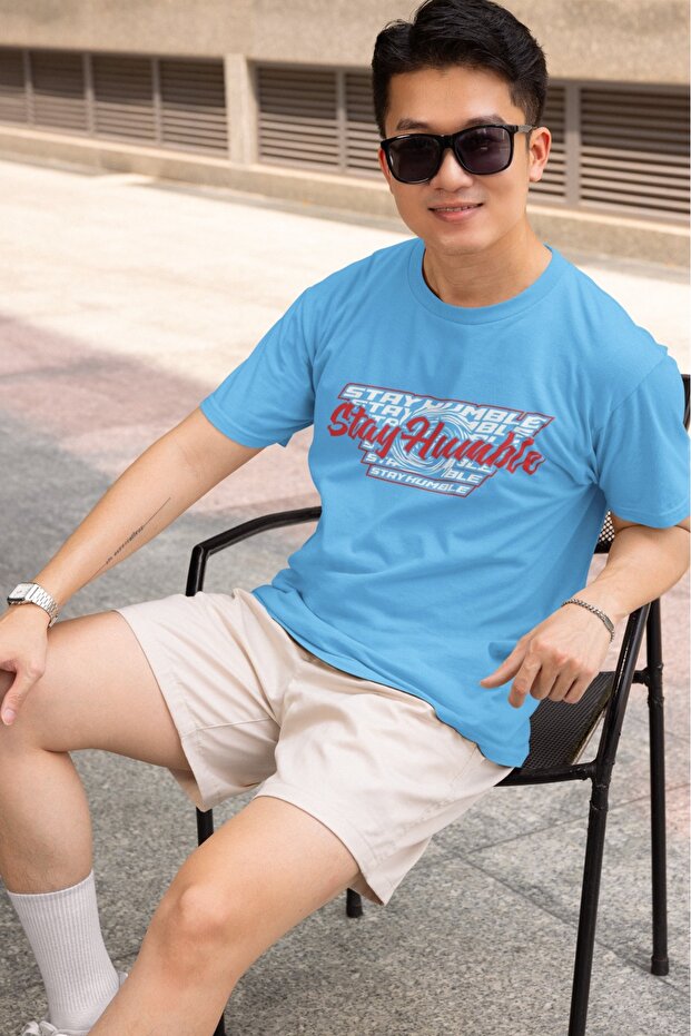 Men's Stay Humble Transfer Printed Round Neck Short Sleeve T-Shirt