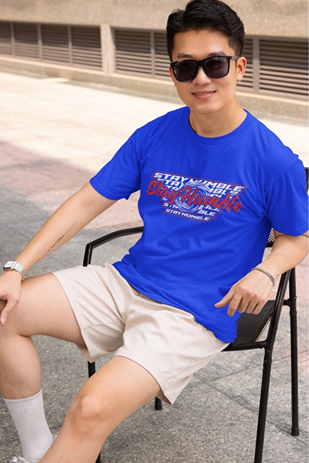 Men's Stay Humble Transfer Printed Round Neck Short Sleeve T-Shirt