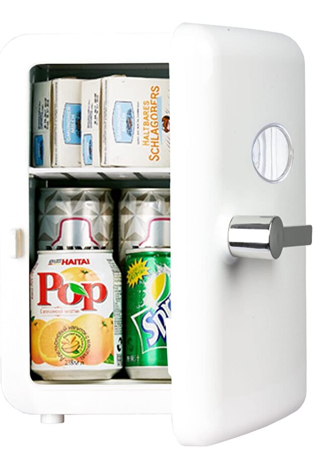 Mini Fridge, Portable Mini Fridge 6-Can Travel Compact Refrigerator, AC/DC Portable Thermoelectric C