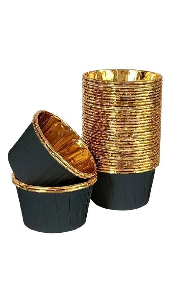 Bal10 Metallic Black Gold Color Muffin Cupcake Cake Mold 25-Pack