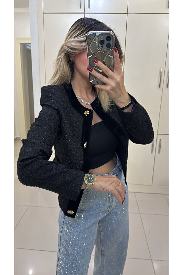 Simli Tweed ceket - 4