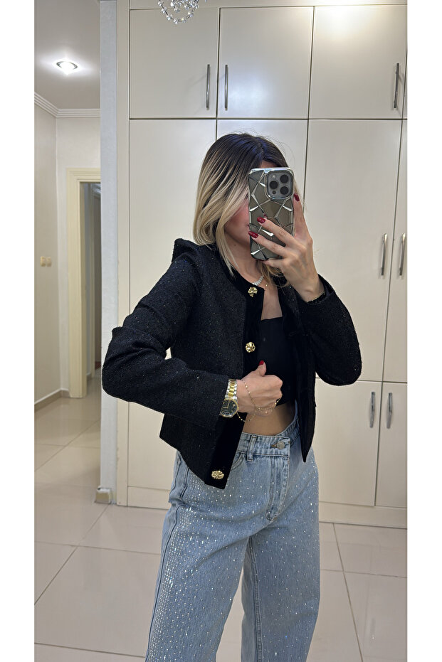 Simli Tweed ceket - 5