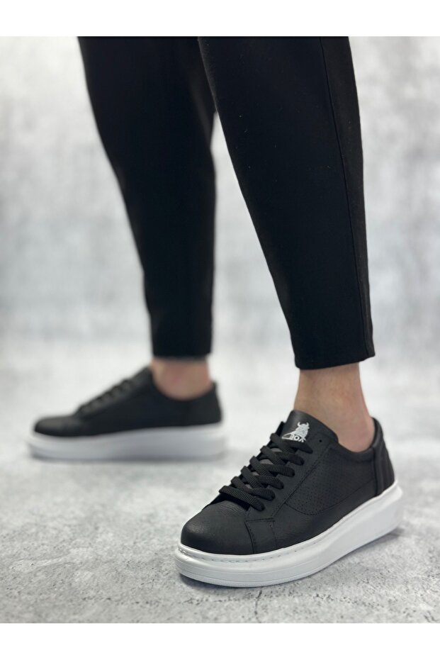 BA0423 Kalın Yüksek Taban Siyah Bağcıklı Spor Erkek Ayakkabı - 3