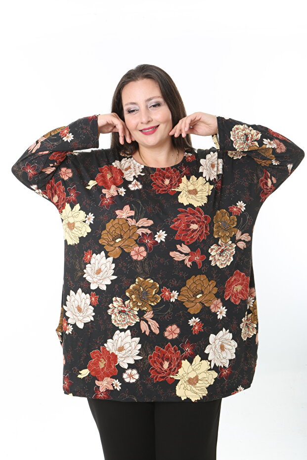 Women's Wool Viscose Lycra Fabric Patterned Large Size Tunic - 6