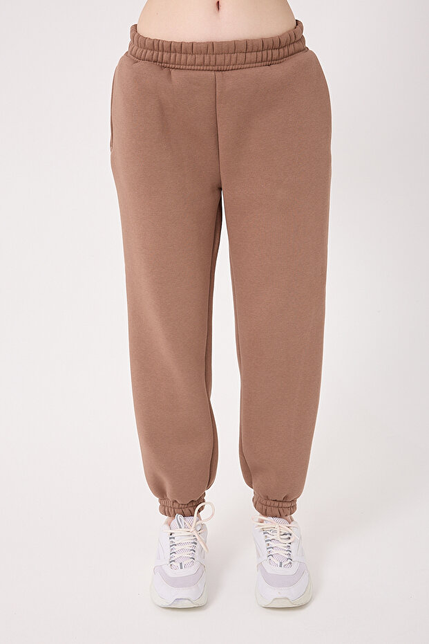 KADIN LASTİKLİ PAÇA ÜÇ İPLİK İÇİ PAMUKLU YUMUŞACIK BASIC JOGGER EŞOFMAN ALTI - 1