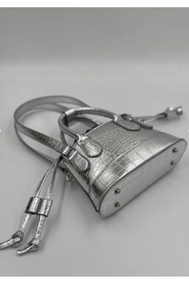 Hanging Bag Solid Color Crocodile Pattern Drawstring Hand Shoulder Bag - 2