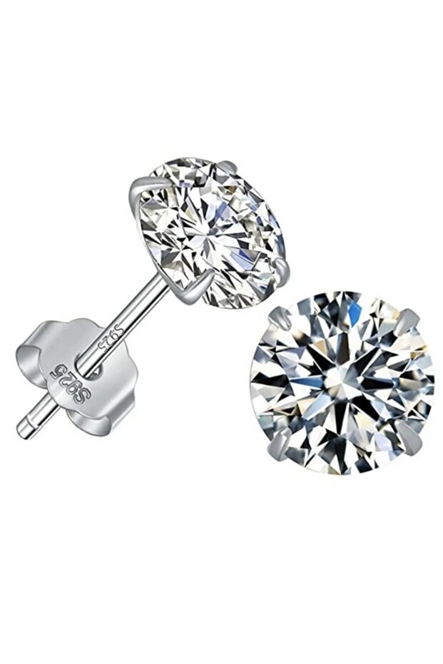 925 Ayar Gümüş 4 Çift (8 Adet) 3-4-5-6 mm Boyutlarında Yuvarlak Zirkon Taşlı Unisex Pimli Küpe - 4