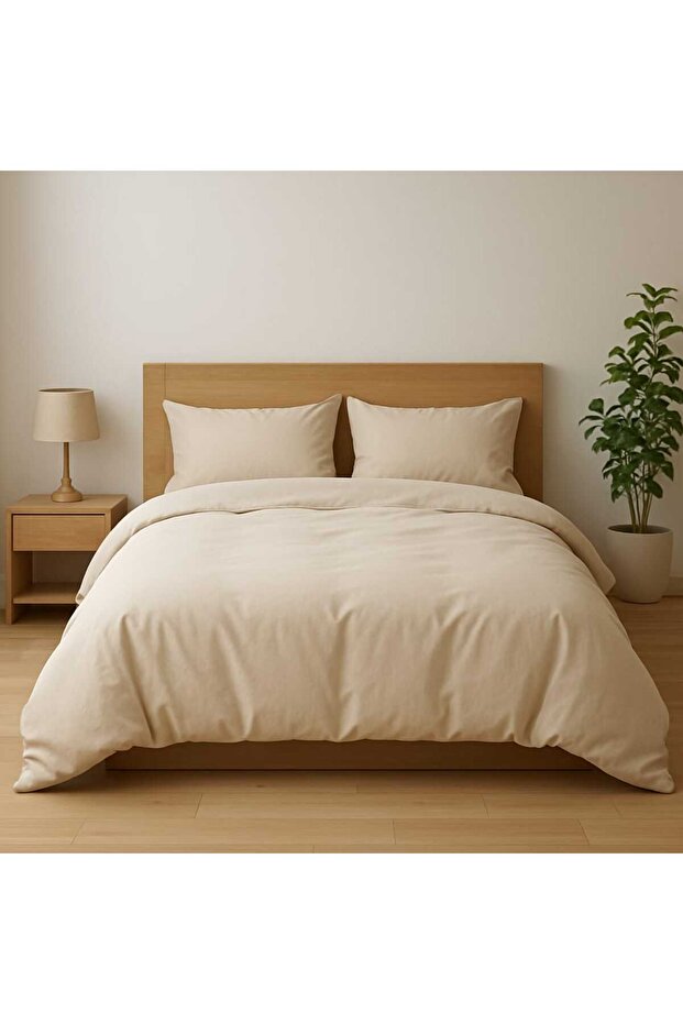 Bedding Set Double''Duvet Cover+Elastic Fitted Sheet+2 Pillowcases'' 100% Cotton Solid Color