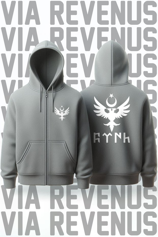 Göktürk Eagle Front and Back Printed Unisex Zippered Hooded Sweatshirt Cardigan