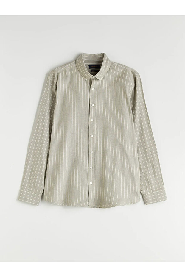 Regular Fit Uzun Kollu Çizgili Erkek Gömlek - 1