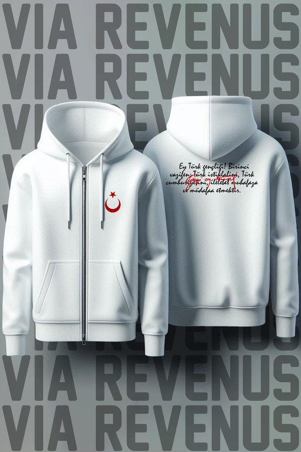 Unisex Zippered Hooded Sweatshirt Cardigan with Hitabe and Crescent Moon Star Print on Front and Back for Youth