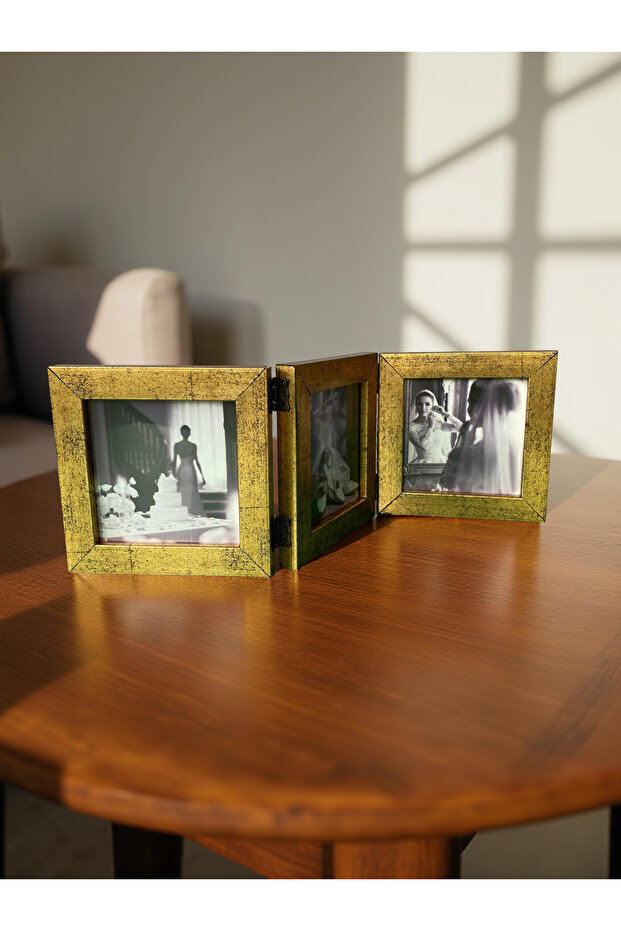 Desktop 3-Picture Black Photo Frame - 10X10 Foldable Decorative Frame