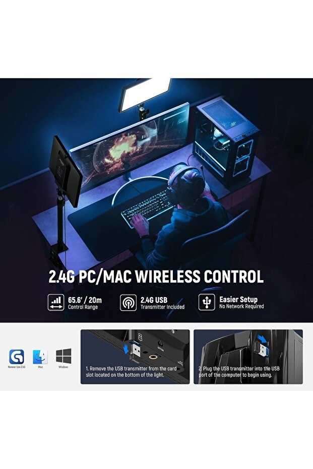 GL25B 12.9" Streaming Key Light, 2.4G RT100 Remote & PC/Mac APP Control 25W 2300Lux/0.5m 2900 - 7