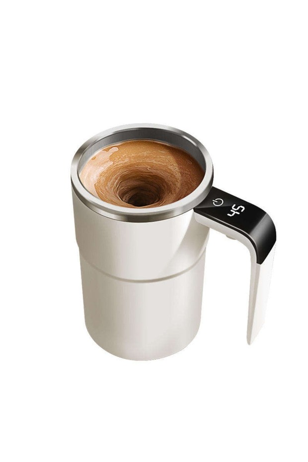 Smart Electric Stirrer Cup, IPX7 Waterproof, 304 Steel, Double-Click Mix, White – Sleek & Durable