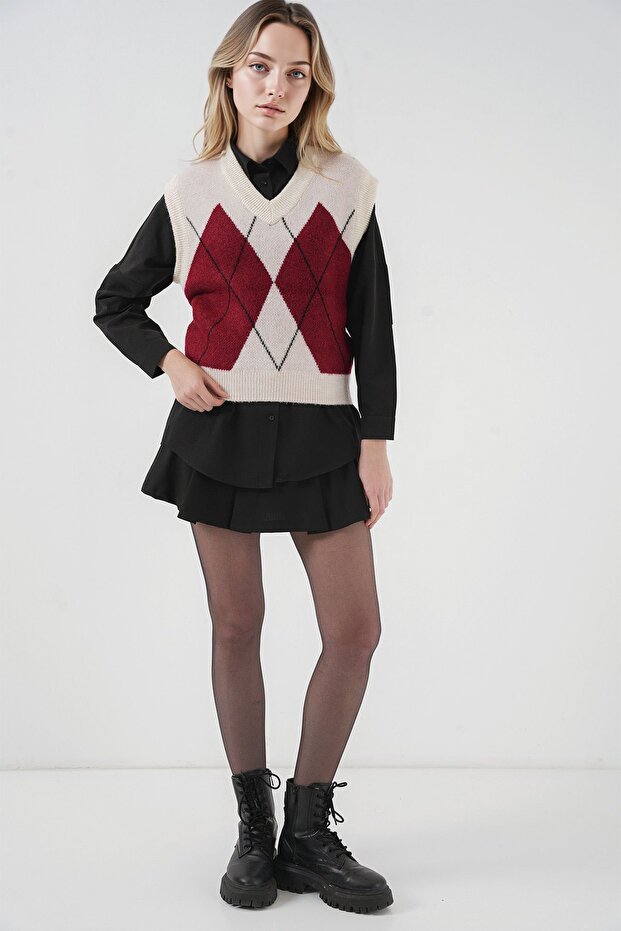 سترة BDART ذات نمط هندسي وياقة على شكل حرف V - 2