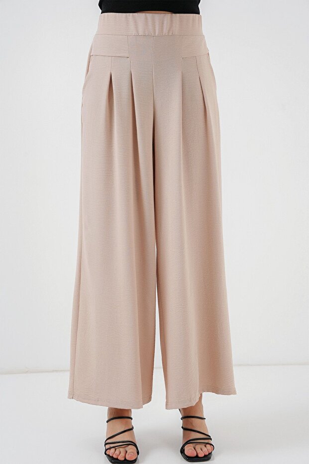 BDART Plise Detaylı Geniş Paça Krep Pantolon - 3