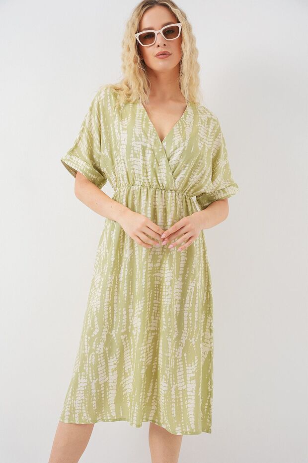 BDART Çekmeli V Yaka Midi Elbise - 1