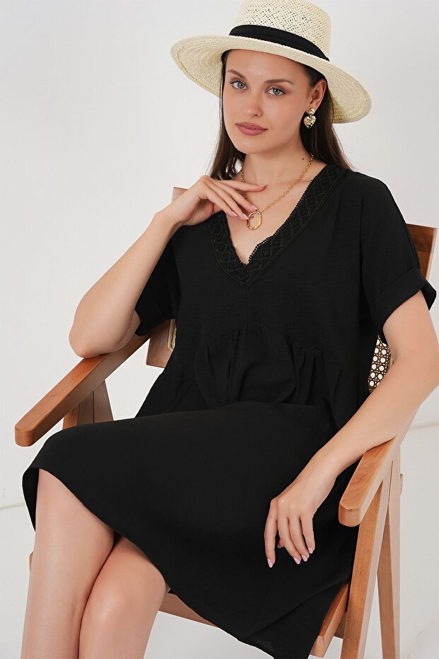 BDART Astarlı V Yaka Mini Elbise - 3