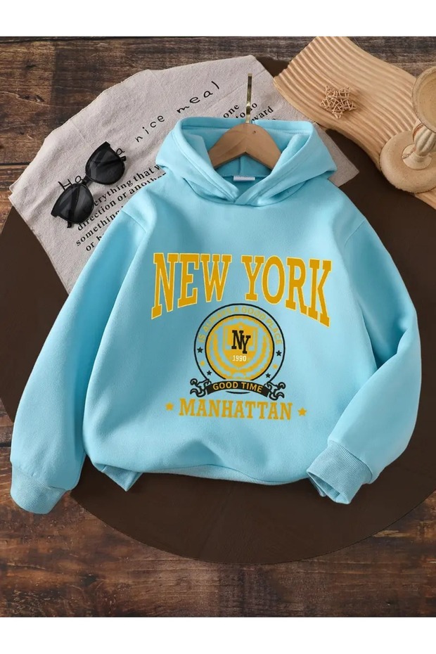 Winter Hooded Sweatshirt, Kids New York Manhattan Printed