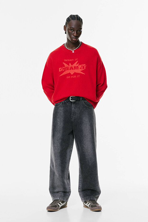 Yazı grafik baskılı kazak - 1