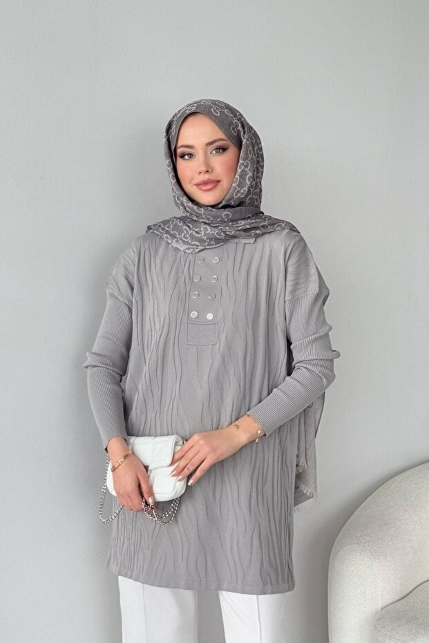 Zebra Desen Merserize Tunik Gri - 3