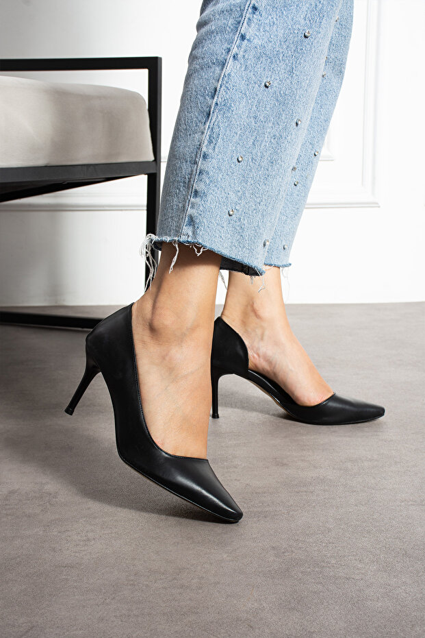 Mat Siyah Vegan Deri Stiletto – 7 cm İnce Topuklu Rahat Günlük Ofis Ayakkabısı - 3