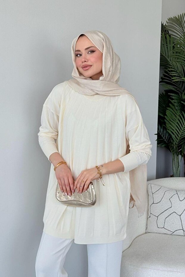 تونيك مرسيريزيد بألوان قوس قزح باللون البيج - 3