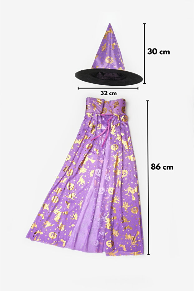 Mor Halloween Temalı Şapka ve Pelerin Set - 5