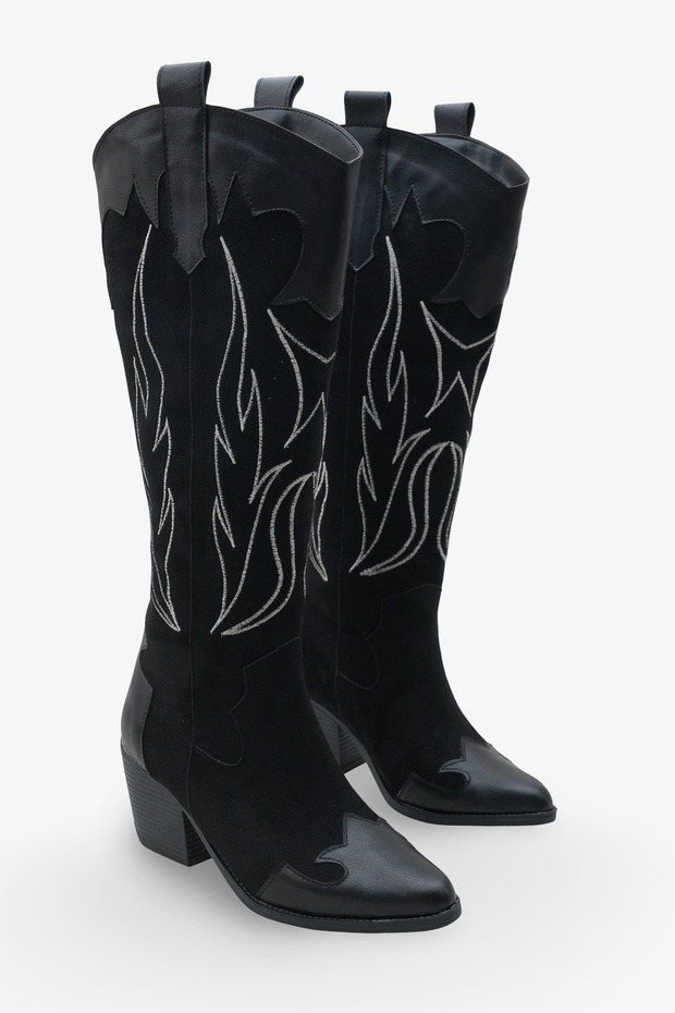 Women's Pointed Toe Embroidered Western Boots Kovcey Black