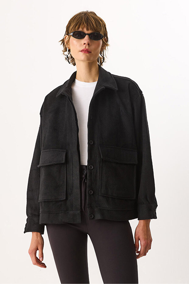 Regular Fit Kaşe Ceket - SİYAH - 1
