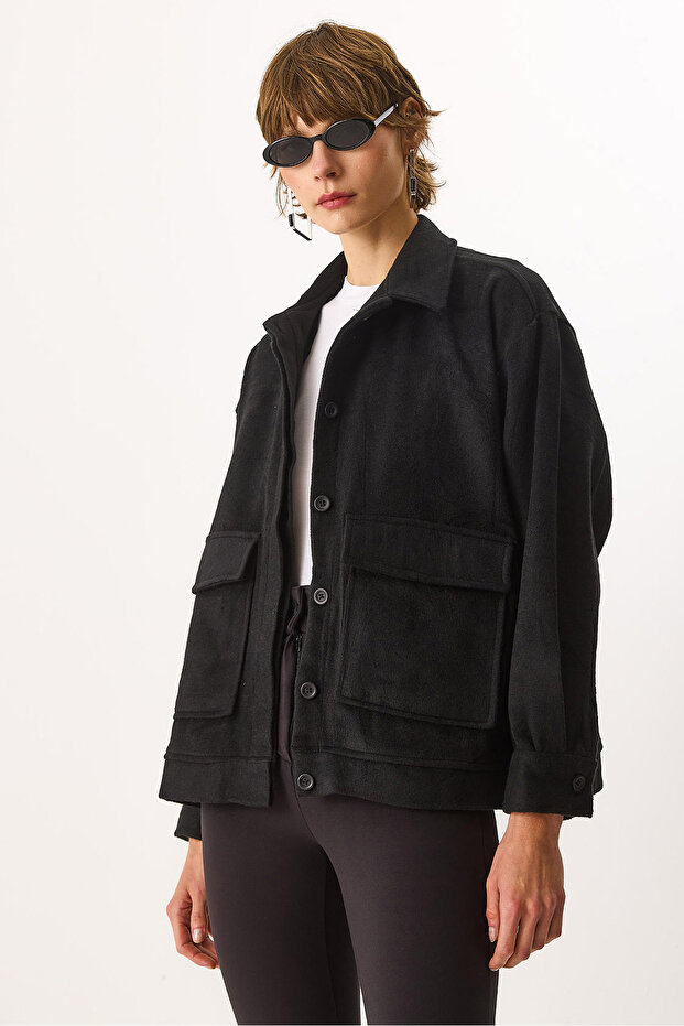 Regular Fit Kaşe Ceket - SİYAH - 4