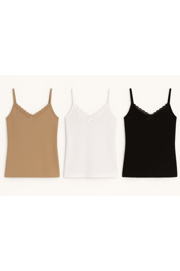Women's Lace Strap Tank Top Set of 3 Black, White, Gray