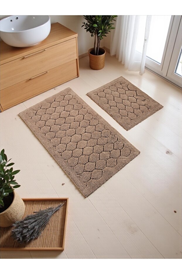 Lumora Cotton Bath Mat Set (60X100)(50X60) Brown-001