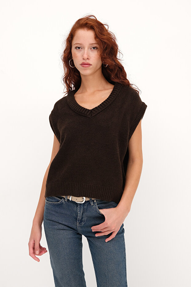 V Yaka Triko Süveter S231011-C2 - 1