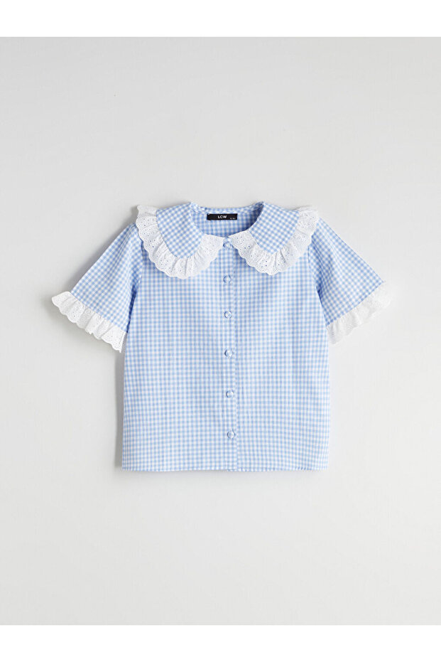 Esvab • Modern & Distinctive Bebe Roba Collar Checkered Embroidered Girls' Shirt