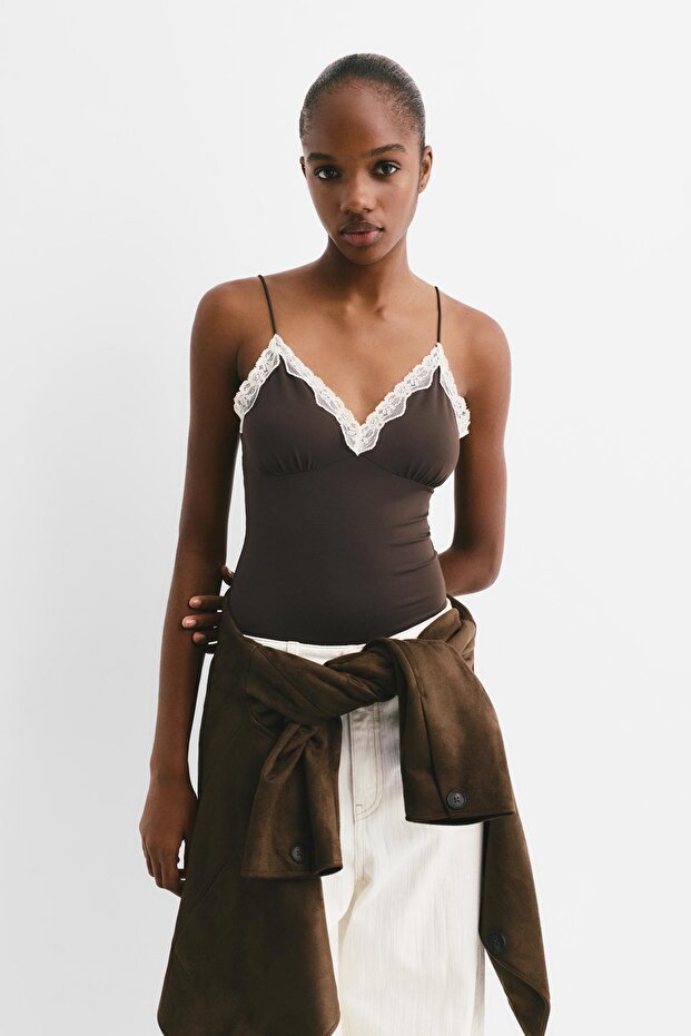 Askılı kuplu dantelli body - 2