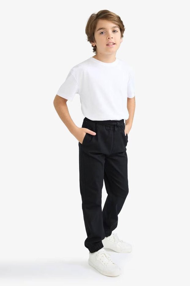 Cotton Jogger Fit Gabardine Trousers for Boys F5038A825Wn
