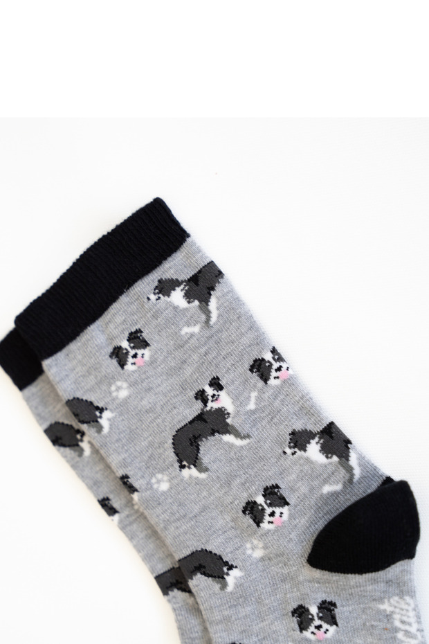 جوارب طويلة منقوشة على شكل كلب - جوارب منقوشة - جوارب طويلة رمادية - 3