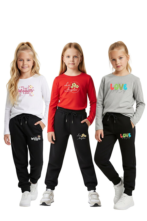 3-Piece Girl's Bottom-Up Set with Zero Collar Print Detail