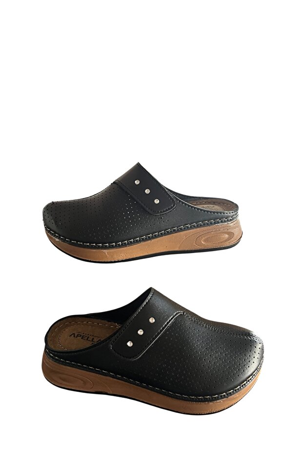 Alpella Black Orthopedic Sabo Slippers with Side Velcro