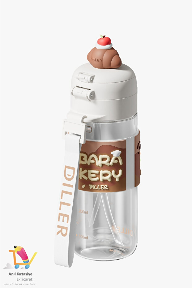 Diller Single Cap with Double Drinking Straw/Capybara with Comfortable Wrist Strap 600 ml - 1