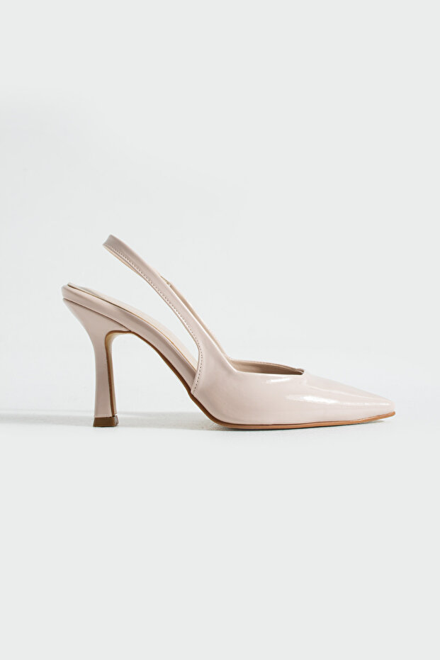 Krem Rugan Slingback İnce Topuklu Ayakkabı Kadın Sivri Burun Şık Günlük Ofis Abiye Model - 5