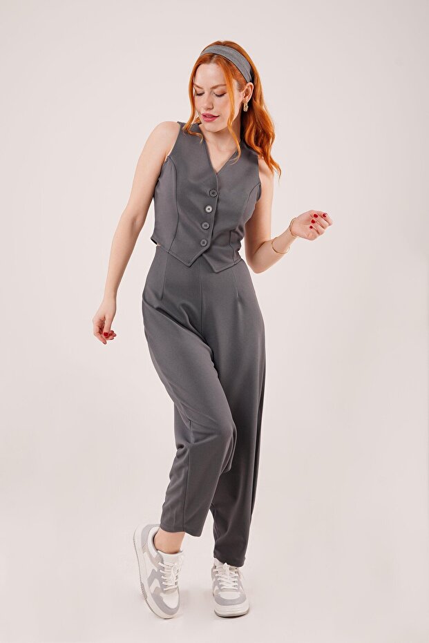 سترة رمادية بأزرار أمامية - 2