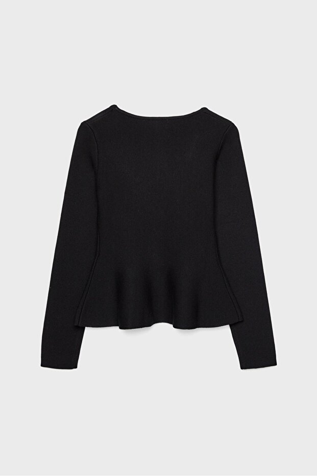 Düğmeli Peplum Örme Ceket - 7